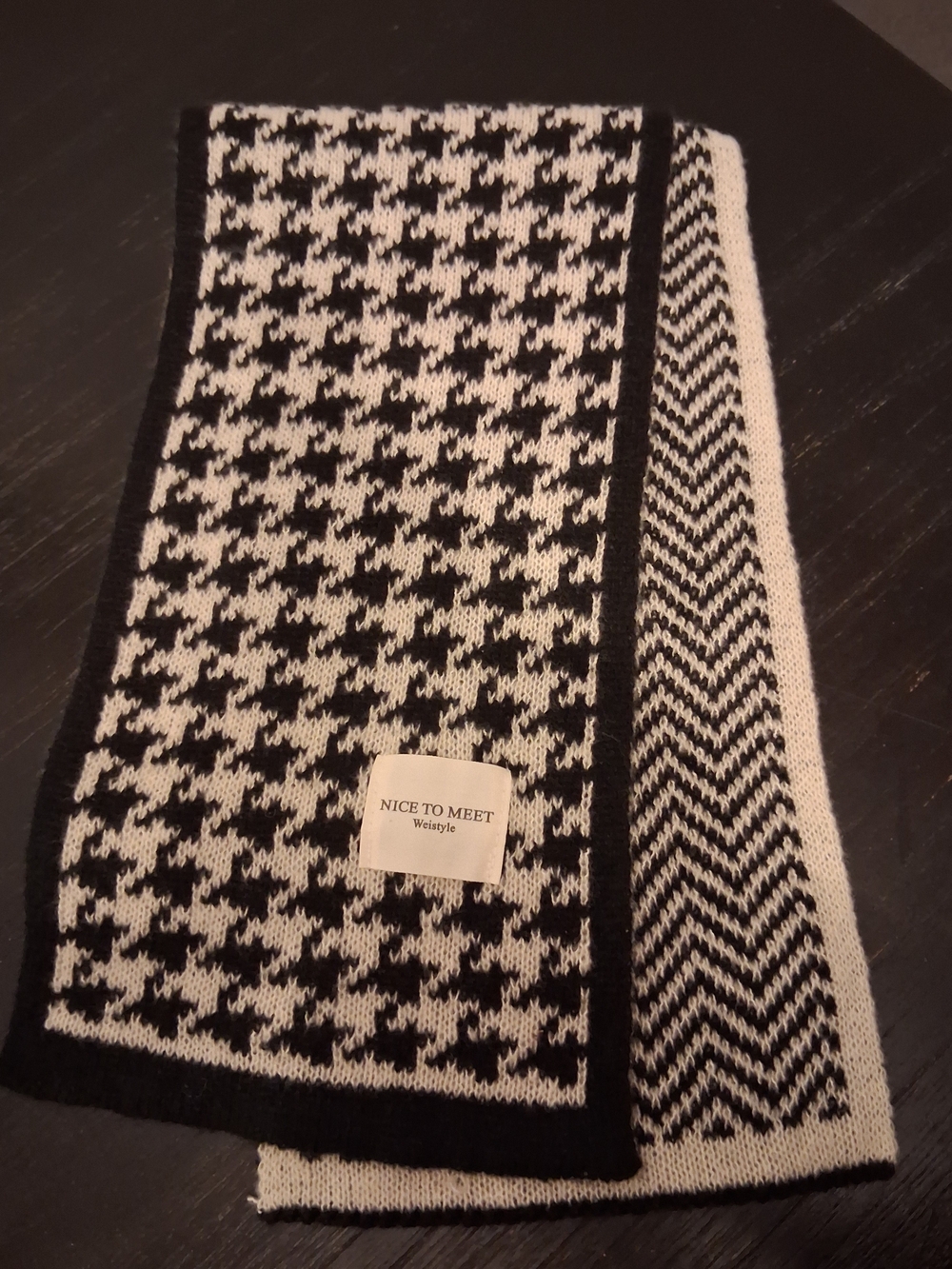 Black & White Houndstooth Knit Scarf